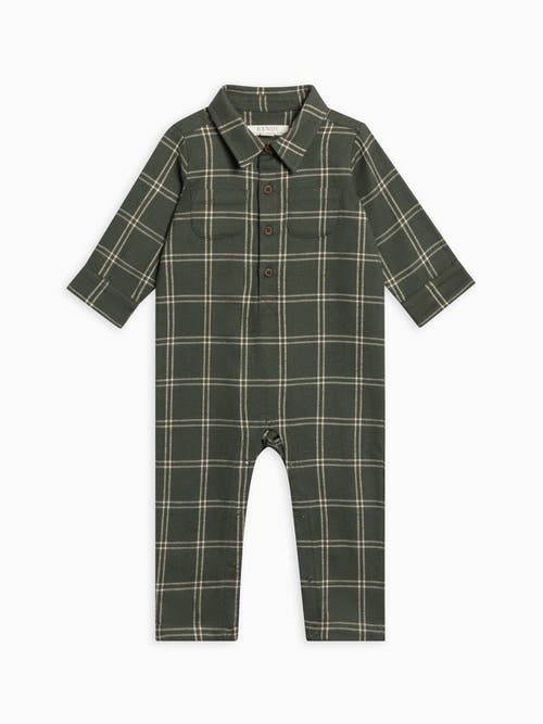Kendi Bohdi Flannel Collared Romper In Green