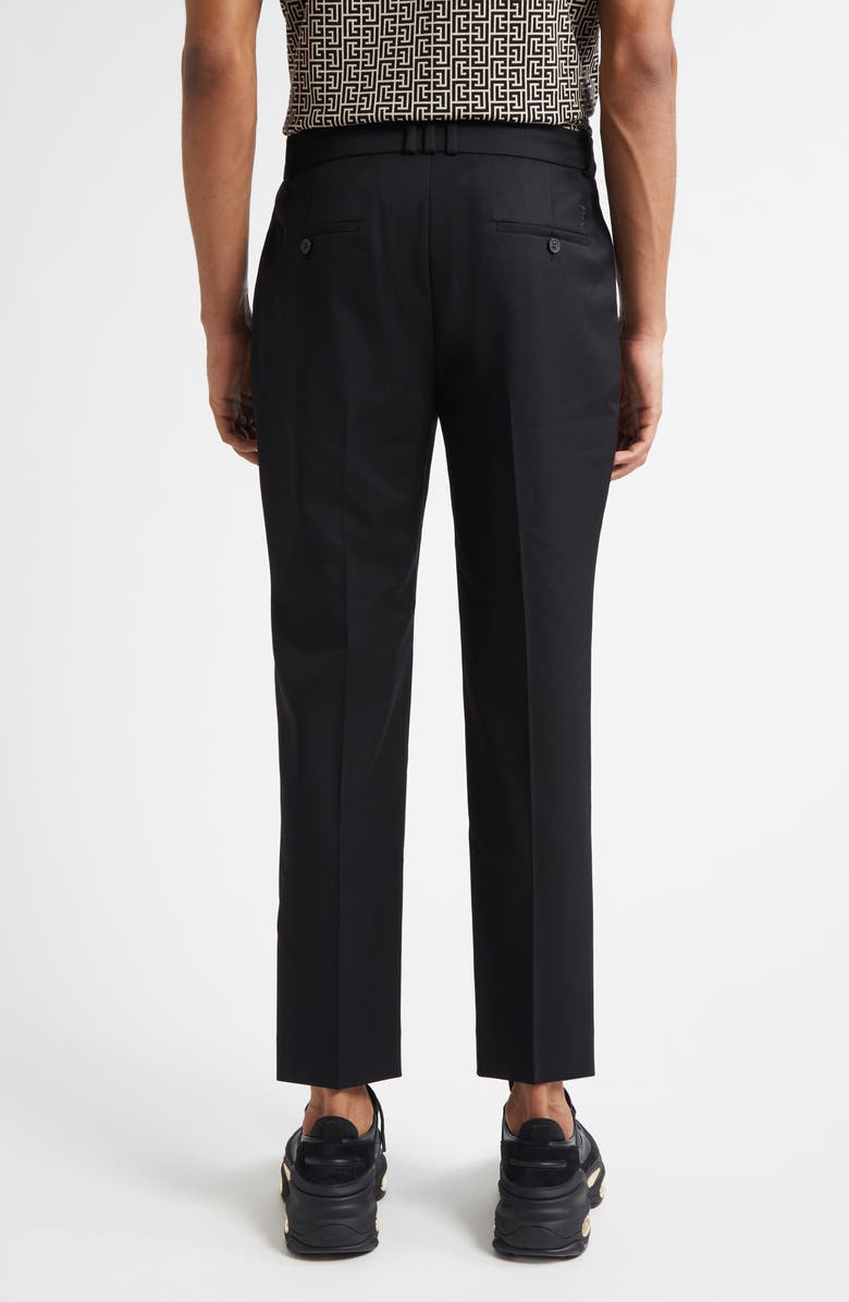 Balmain Tailored Straight Leg Wool Pants, Alternate, color, Black