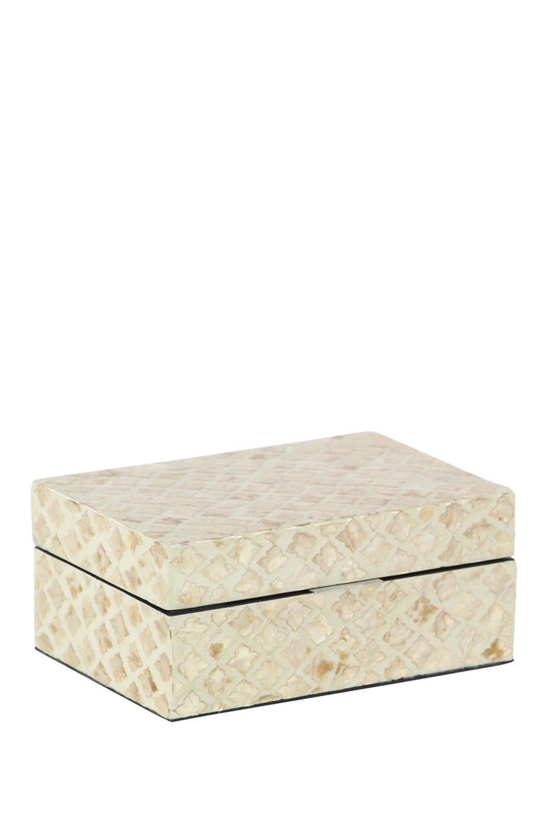 Cream Mother of Pearl Handmade Box with Hinged Lid - Set of 2, Alternate, color, BEIGE