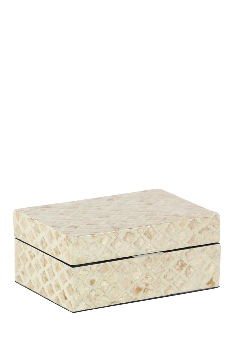 WILLOW ROW Cream Mother of Pearl Handmade Box with Hinged Lid - Set of 2, Alternate, color,
