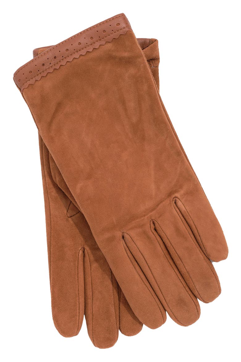 Wingtip Leather Gloves, Alternate, color, TOBACCO