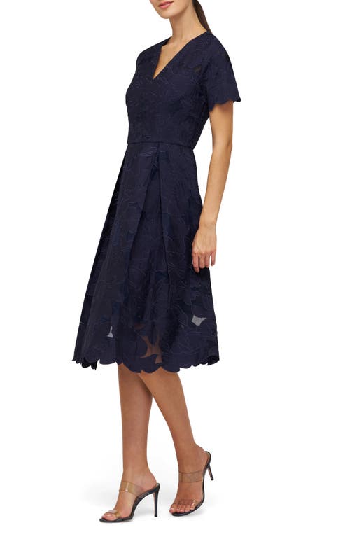 Kay Unger Luna Embroidered Midi Dress In Blue