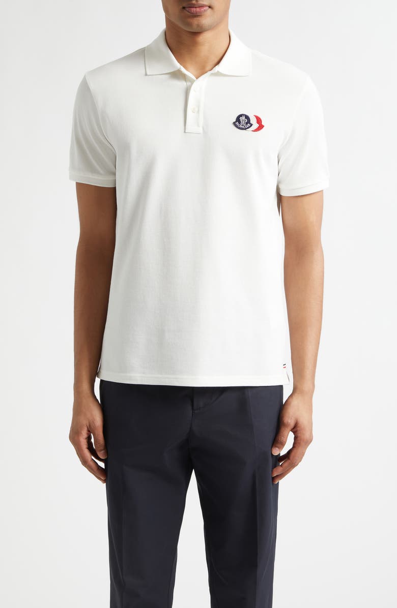Moncler Logo Patch Cotton Polo, Main, color, Silk White