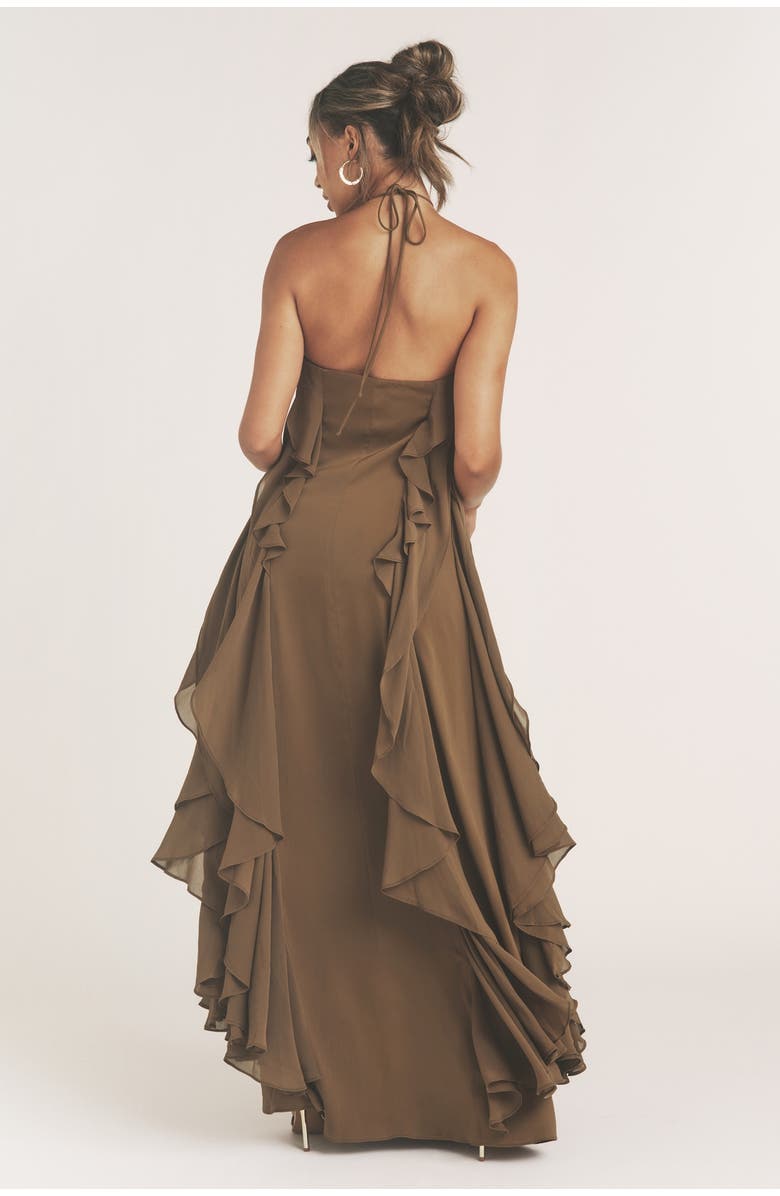 Six Stories Whitney Ruffle Halter Neck Maxi Dress, Alternate, color, Olive