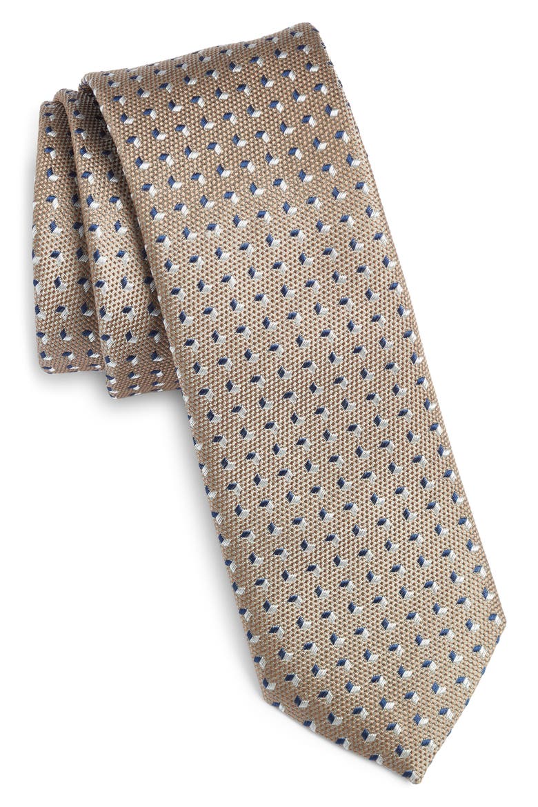 Geometric Pattern Silk Tie, Main, color, BEIGE/ SILVER