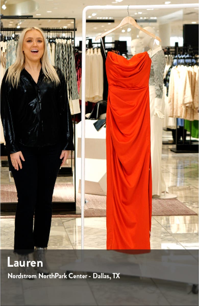 Adrienne Gathered Satin Strapless Gown, sales video thumbnail