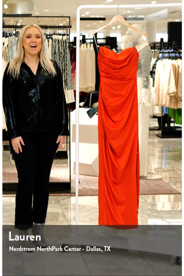 Adrienne Gathered Satin Strapless Gown video
