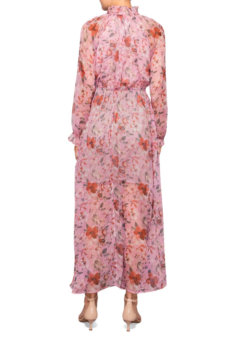 Long Sleeve Front Tie Maxi Dress, Alternate, color, PINK MULTI