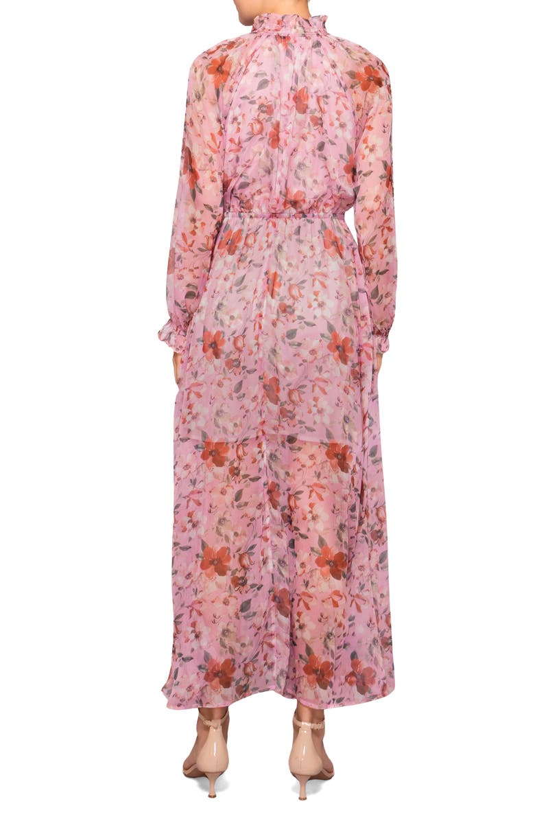 MELLODAY Long Sleeve Front Tie Maxi Dress, Alternate, color, Pink Multi