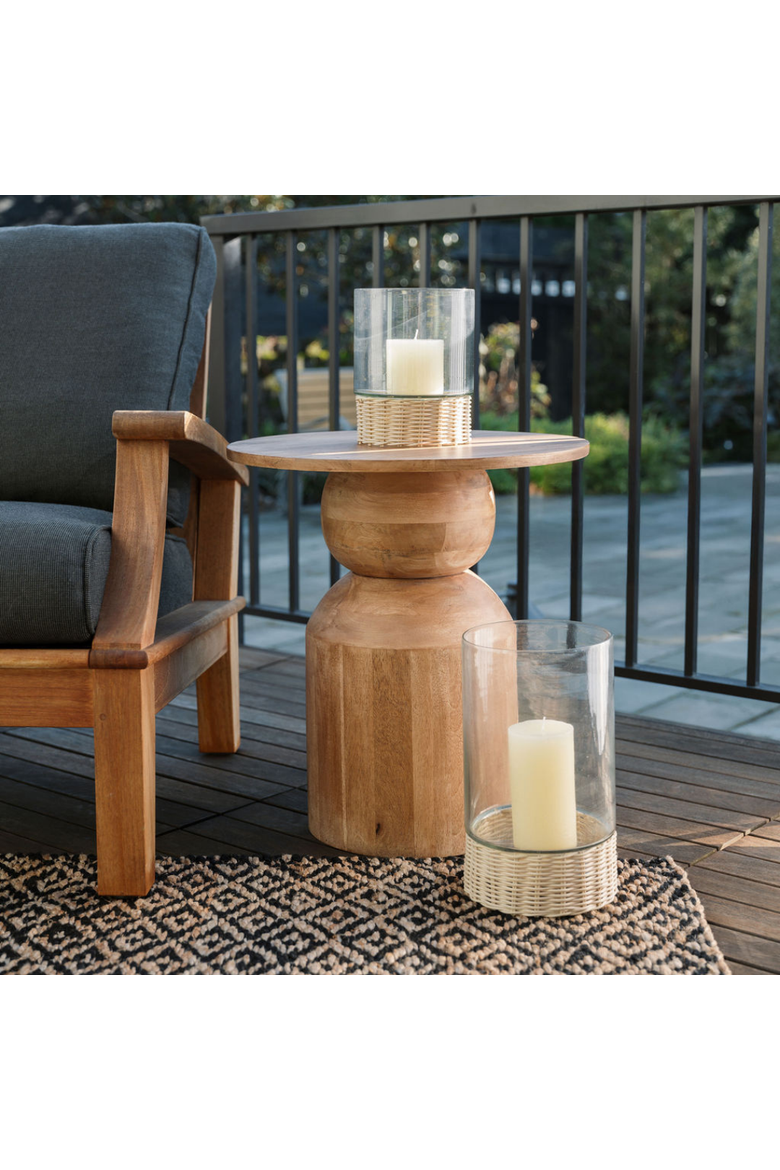 Clear Glass and Rattan Candleholder, Alternate, color, Glass Wide