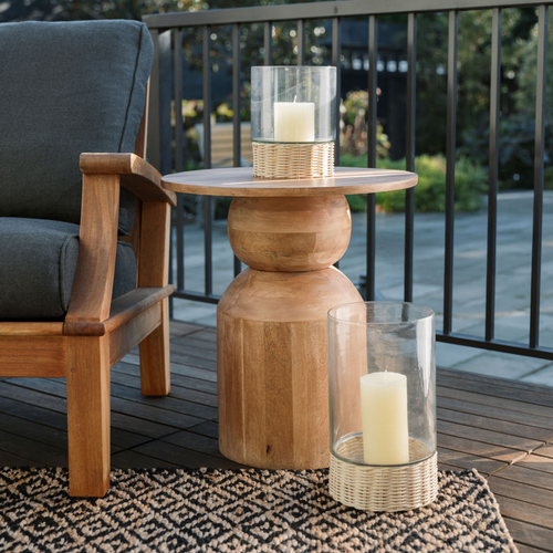 Cg Hunter Clear Glass And Rattan Candleholder In Brown