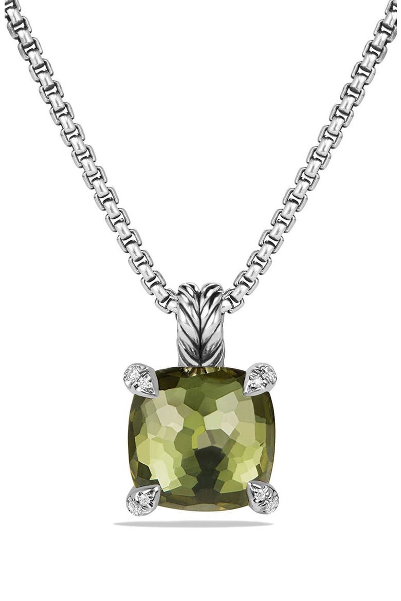 Châtelaine® Pendant Necklace with Semiprecious Stone & Diamonds, Main, color, SILVER/ CITRINE/ HEMATINE