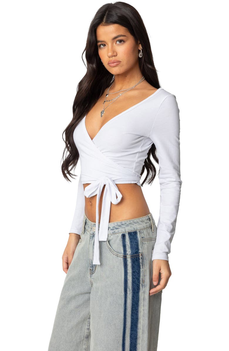 EDIKTED Aila Wrap Crop Top, Alternate, color, White