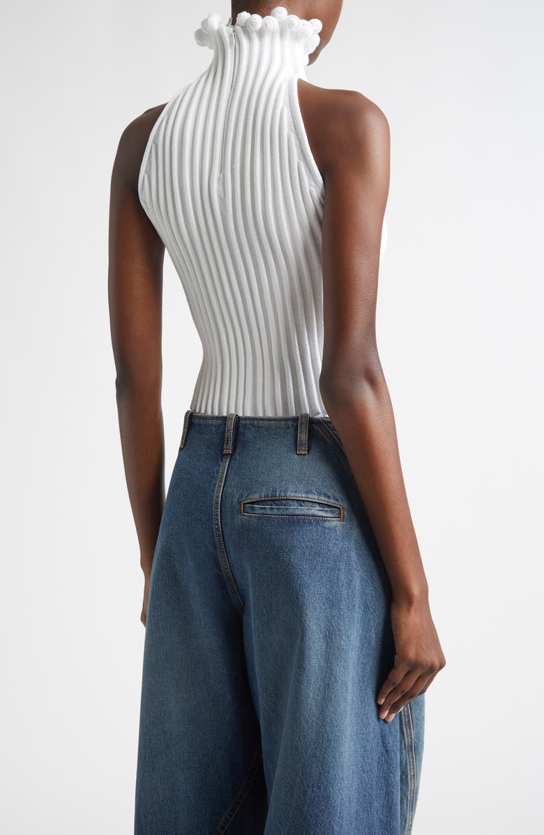 Alaïa Curled Trim Rib Top, Alternate, color, Blanc