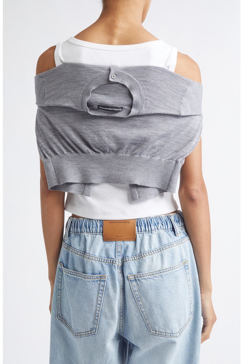 Pre-Styled Draped Cardigan Crop Tank, Alternate, color, HEATHER GREY/ WHITE