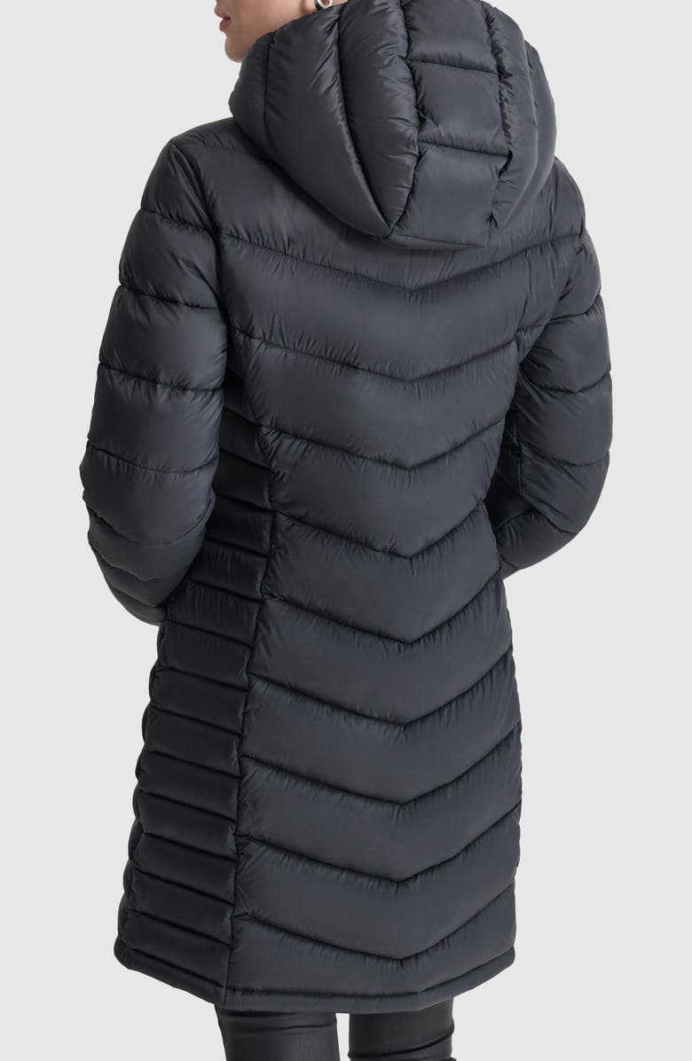 DKNY Cire Packable Hooded Longline Puffer Jacket, Alternate, color, Black