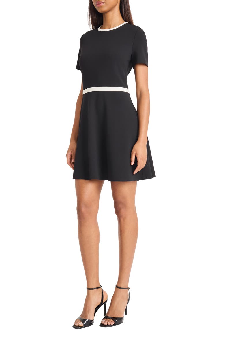 Contrast Trim A-Line Minidress, Alternate, color, BLACK