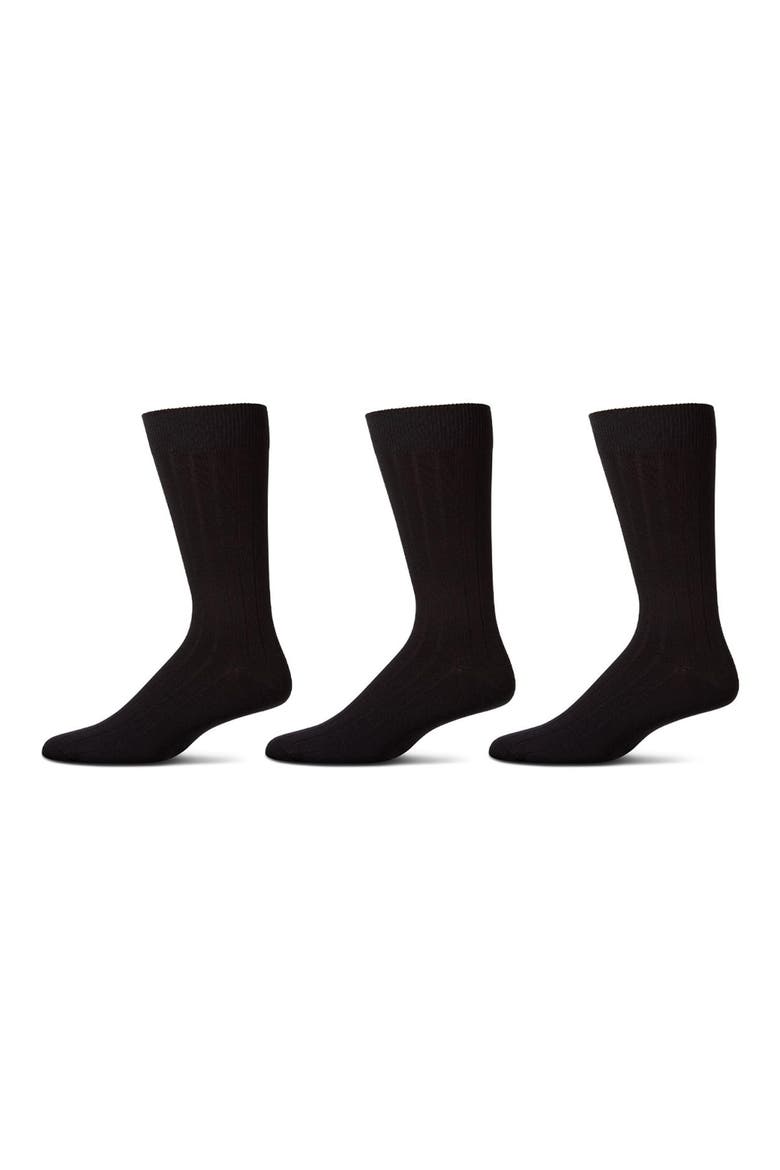 3-Pack Extra Wear Black Ribbed Cotton Blend Socks, Alternate, color, BLACK