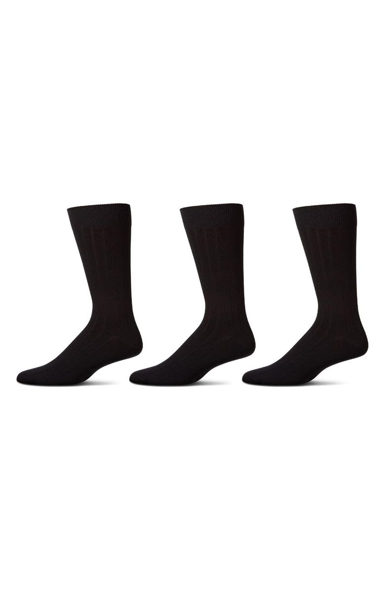 MeMoi 3-Pack Extra Wear Black Ribbed Cotton Blend Socks, Alternate, color, Black