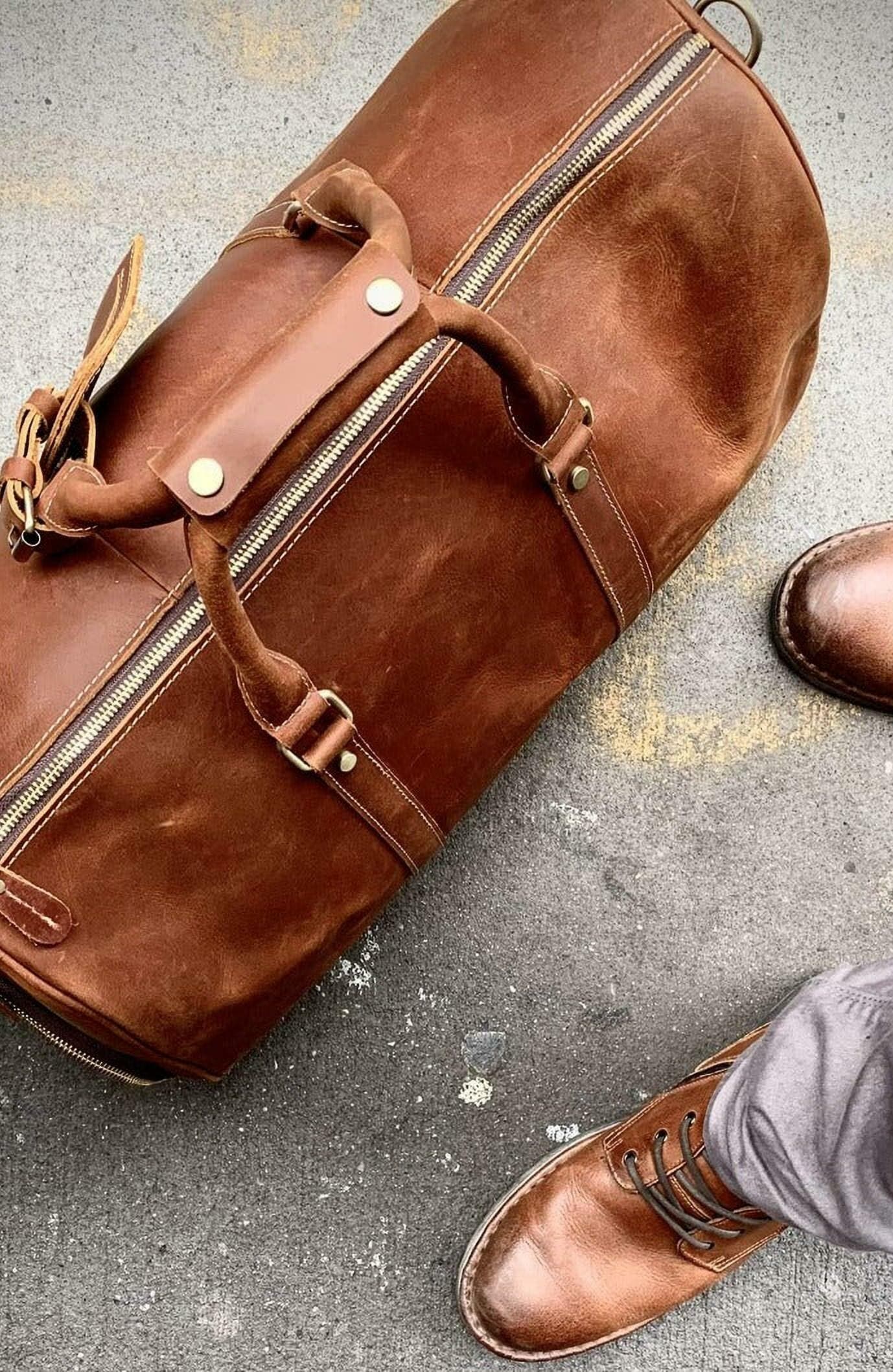 STEEL HORSE LEATHER The Dagny Weekender | Large Leather Duffle Bag, Alternate, color, Dark Brown