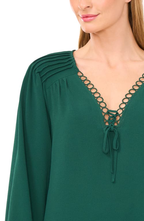 Cece Circle Lace Long Sleeve Pintuck Top In Green