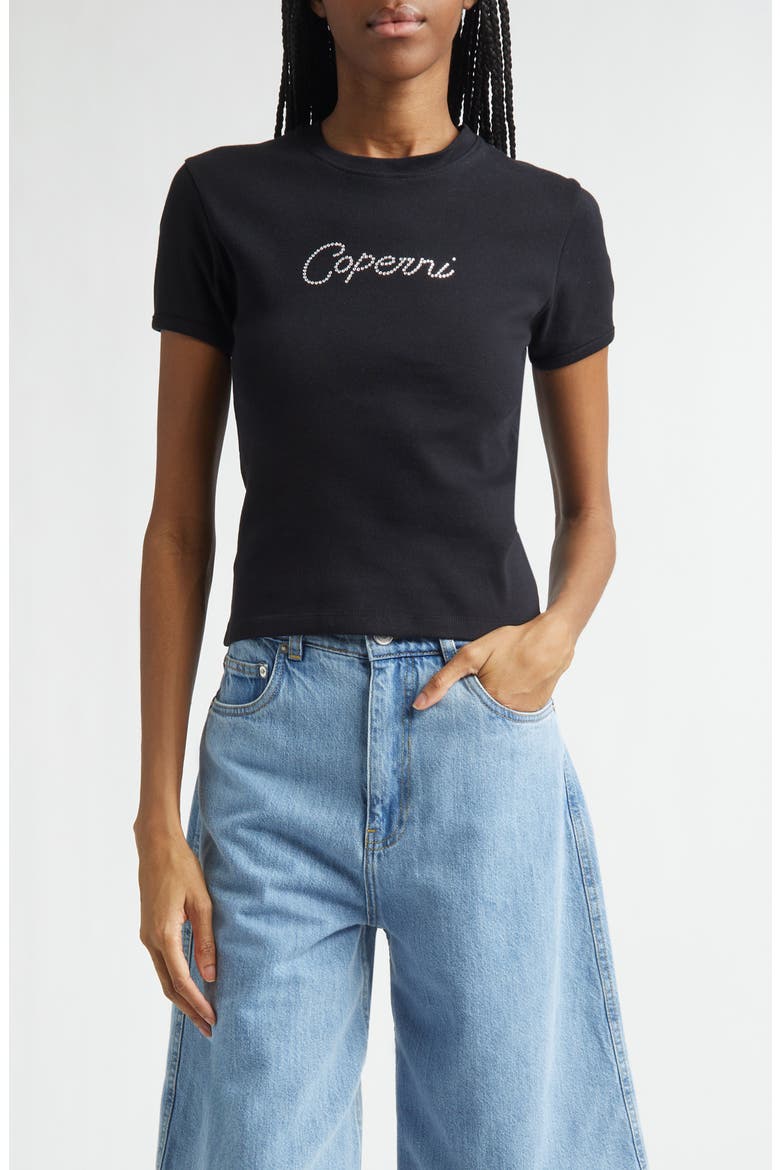 Crystal Logo Organic Cotton Baby Tee, Main, color, BLACK