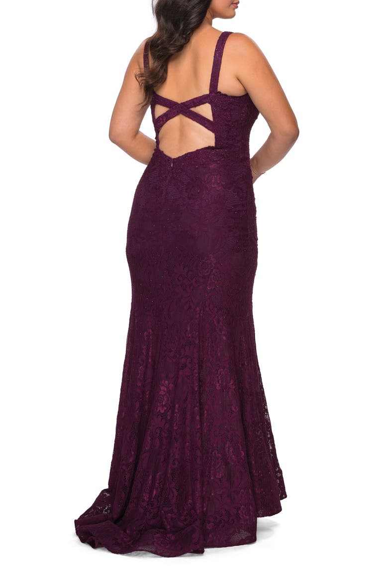 Embellished Lace Trumpet Gown, Alternate, color, DARK BERRY