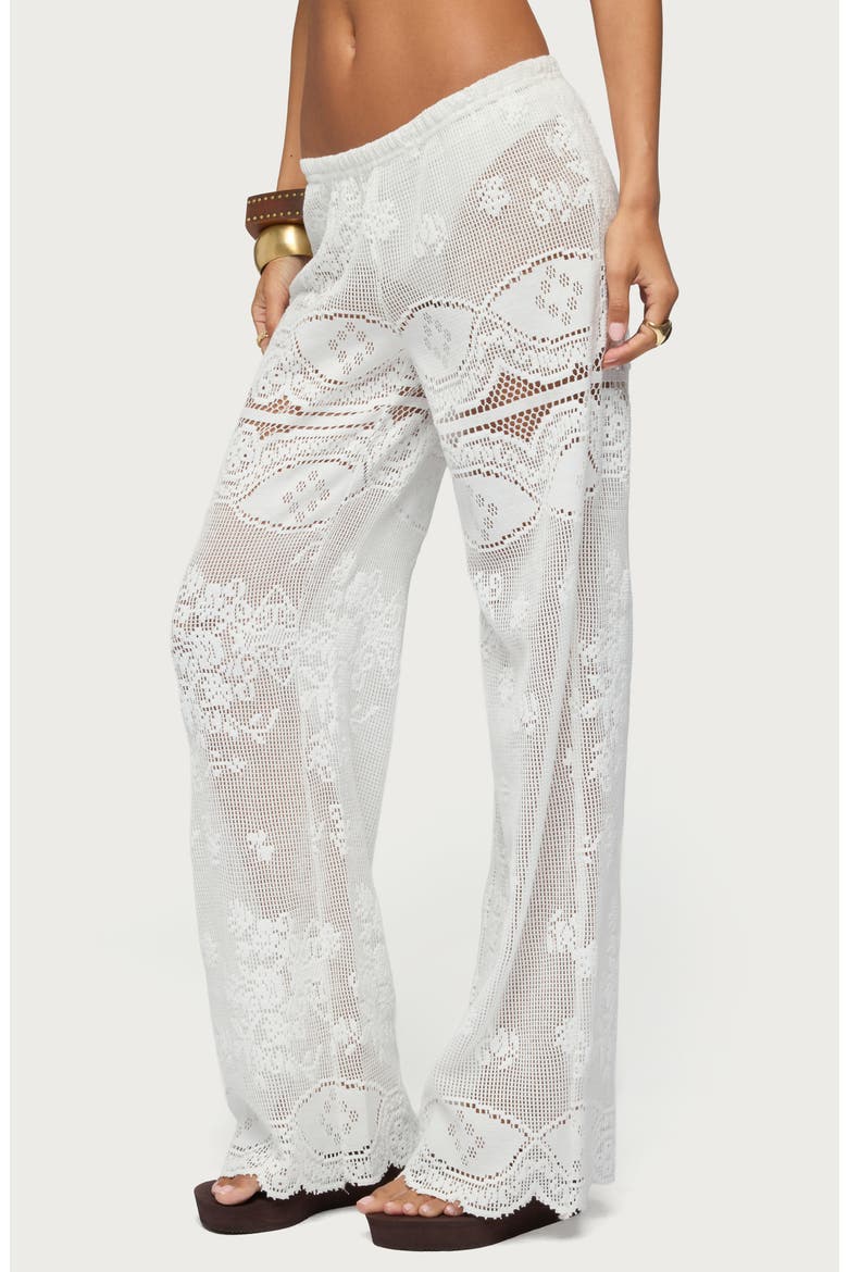 Milaya Sheer Open Stitch Straight Leg Pants, Alternate, color, WHITE