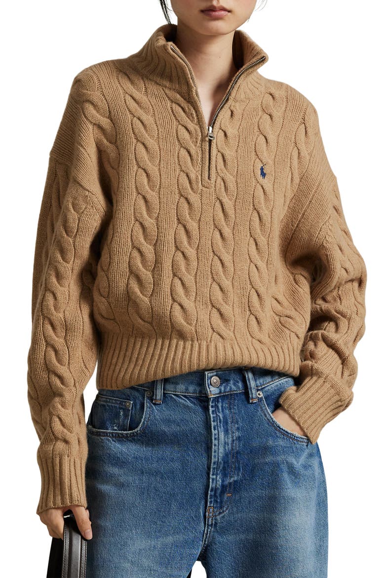 Wool & Cashmere Half Zip Pullover, Main, color, CL CAM MEL