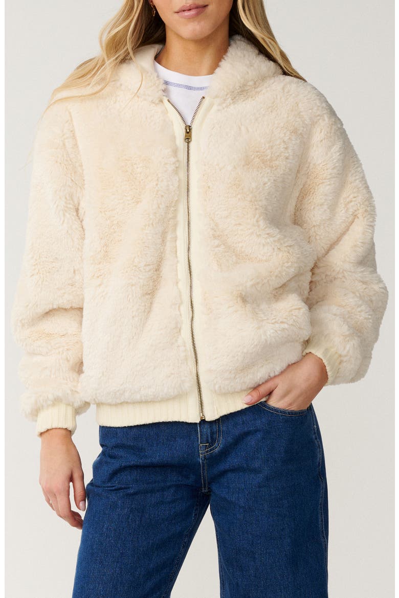 Bossa Nova Fluffy Faux Fur Hooded Jacket, Main, color, BONE