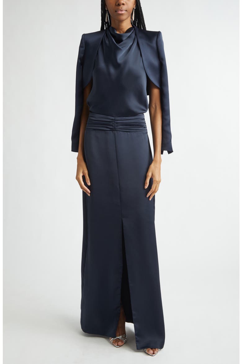 Charmayne Sleeveless Satin Gown, Alternate, color, NAVY