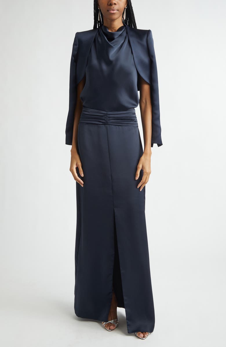 Ramy Brook Charmayne Sleeveless Satin Gown, Alternate, color, Navy