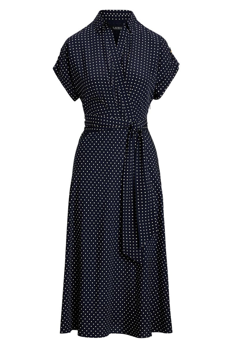 Polka Dot Crêpe de Chine Midi Dress, Alternate, color, NAVY/ CREAM