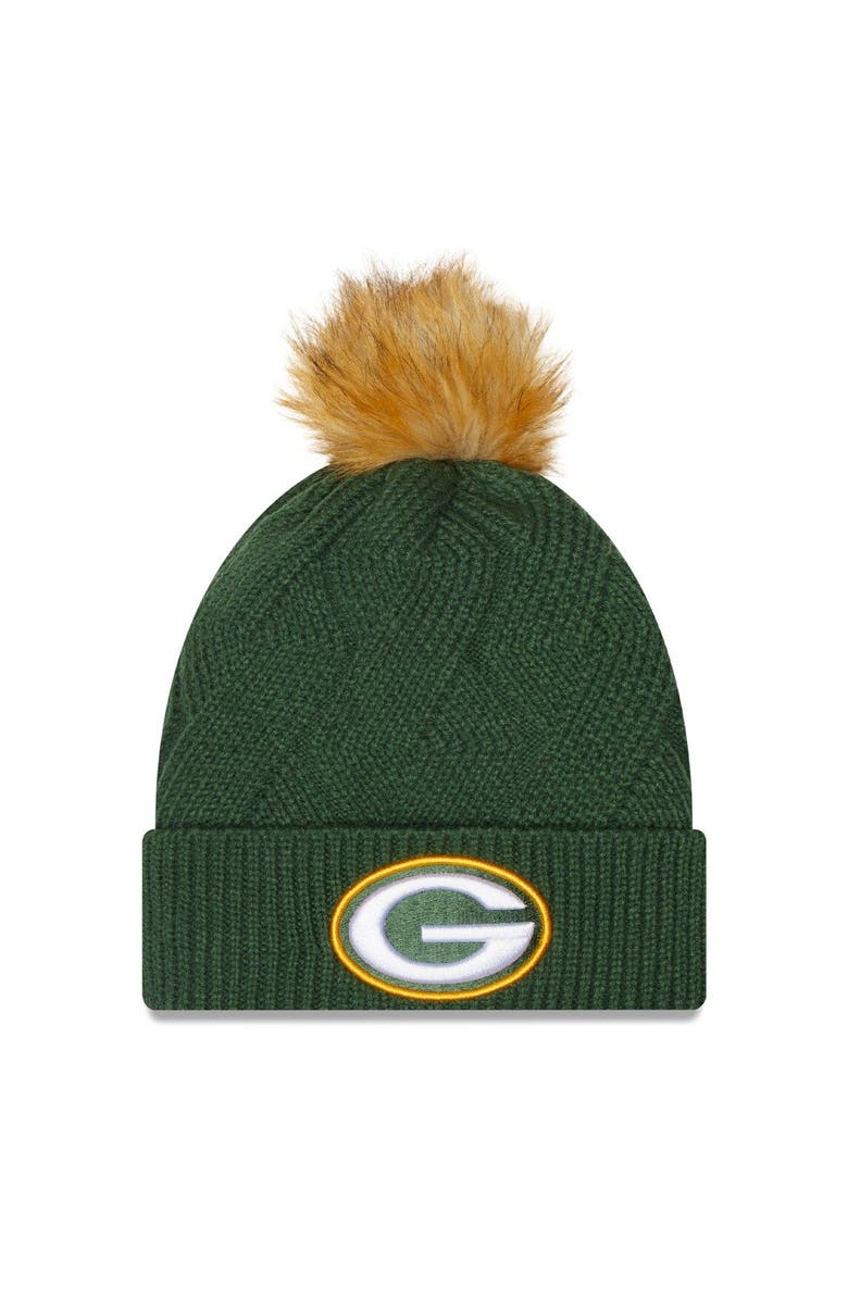 New Era Women's New Era Green Green Bay Packers Snowy Cuffed Knit Hat with Pom, Main, color, Green