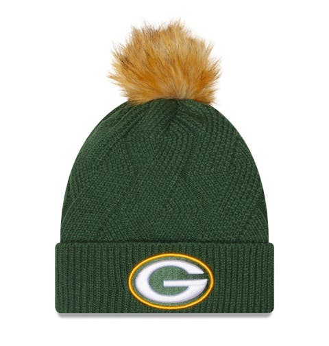 Women's New Era Green Green Bay Packers Snowy Cuffed Knit Hat with Pom