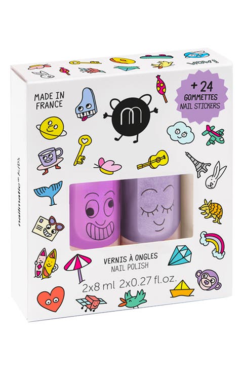 Kids' Set of 2 Water Based Nail Polishes & Sticker Set