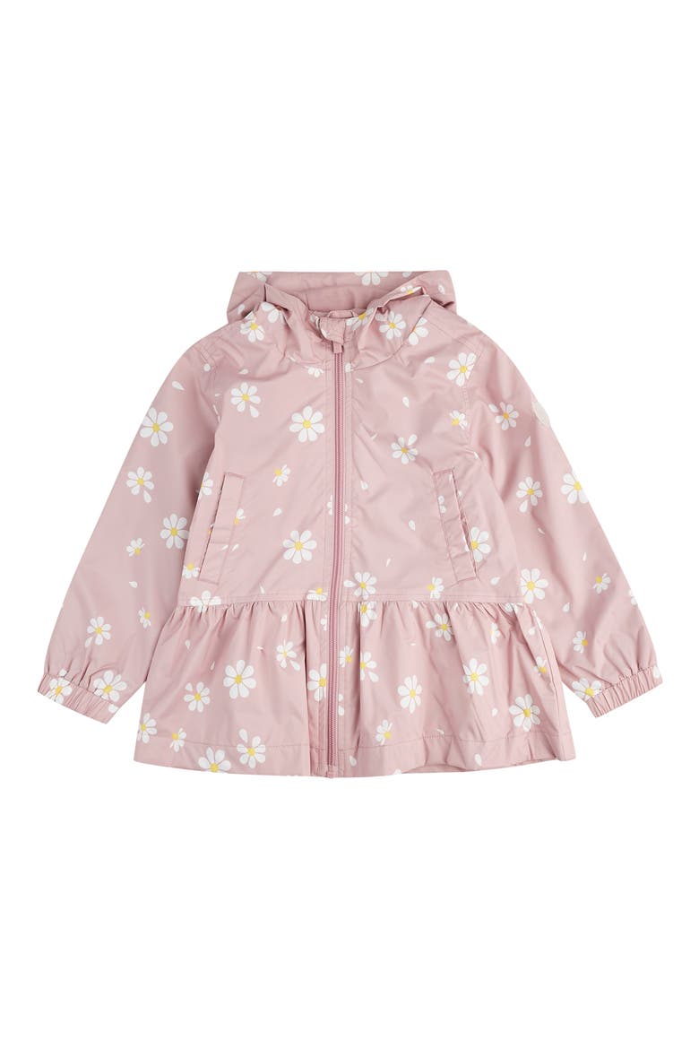 Kids' Daisy Print Hooded Recycled Polyester Peplum Windbreaker, Main, color, PINK LIGHT