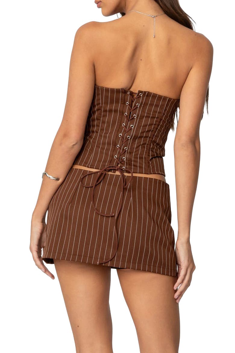 Jennifer Pinstripe Lace-Up Strapless Corset Top, Alternate, color, BROWN
