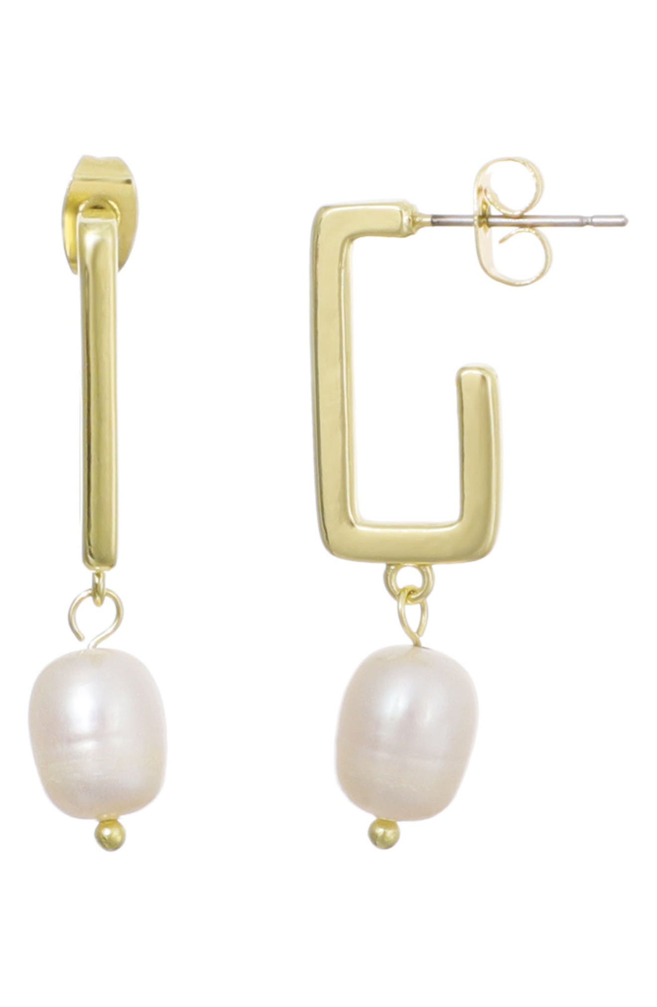 Adornia 14K Gold Plated Freshwater Pearl Drop Hoop Earrings