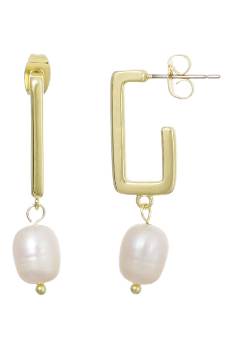 14K Gold Plated Freshwater Pearl Drop Hoop Earrings, Main, color, GOLD/ WHITE