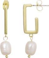 Adornia 14K Gold Plated Freshwater Pearl Drop Hoop Earrings