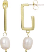 Adornia 14K Gold Plated Freshwater Pearl Drop Hoop Earrings