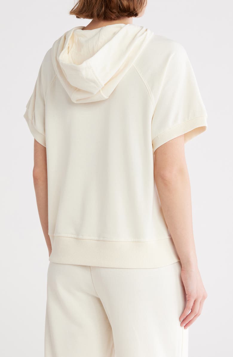 YOGALICIOUS Terry Short Sleeve Hooded Top, Alternate, color, Cloud Dancer