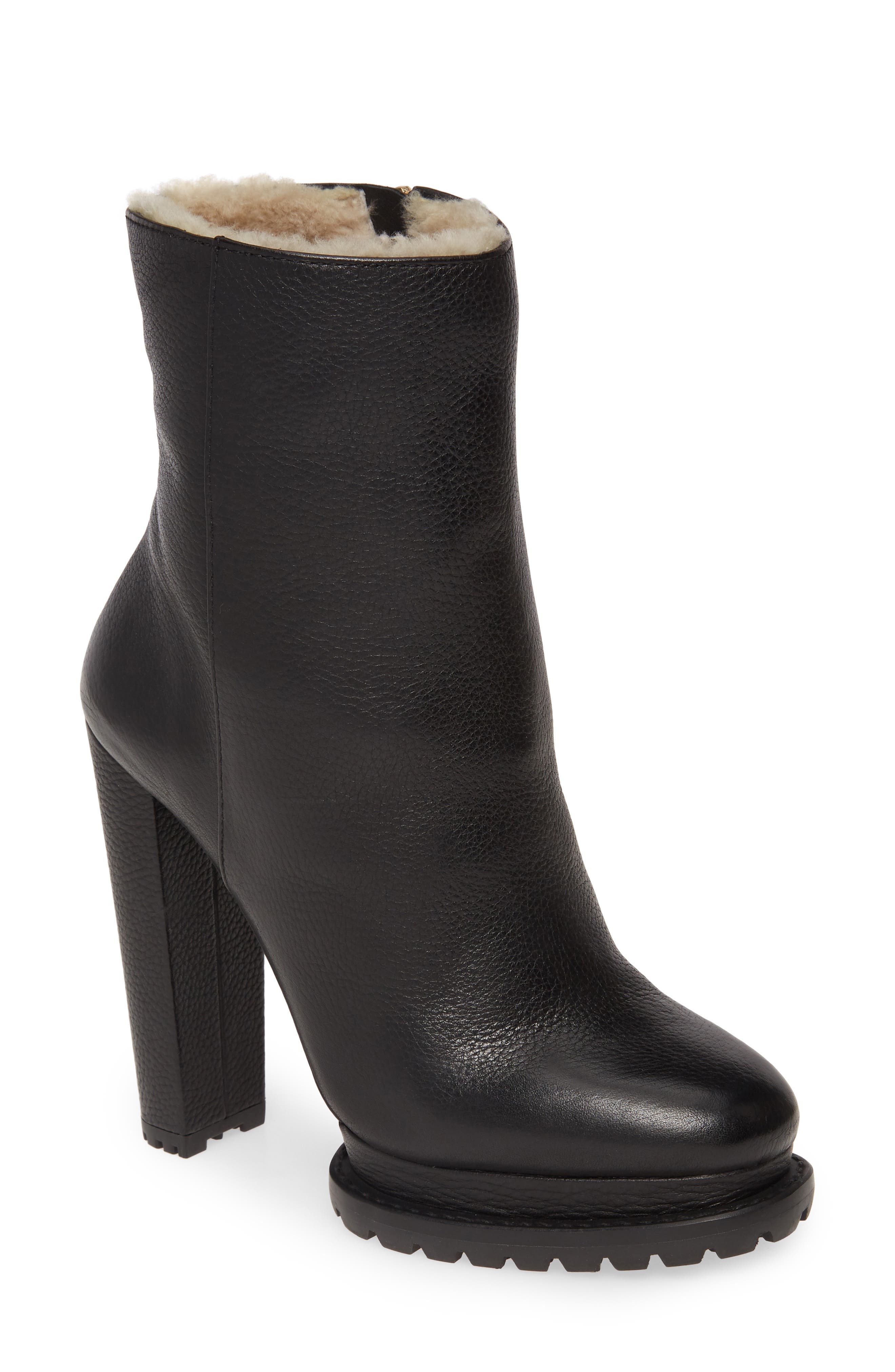 Holden Genuine Shearling Bootie, Main, color, BLACK LEATHER