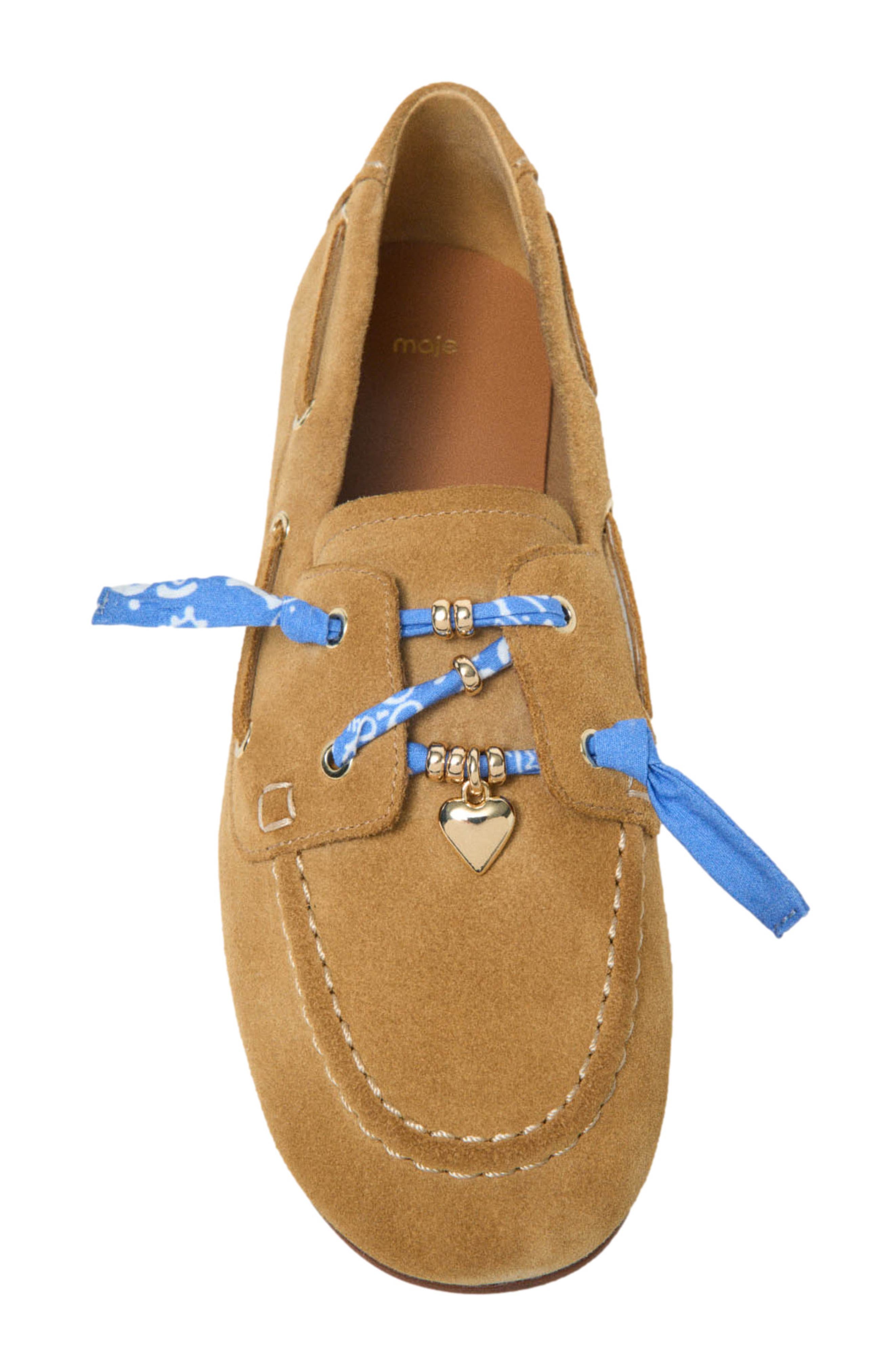 maje Suede boat shoes, Alternate, color, Camel