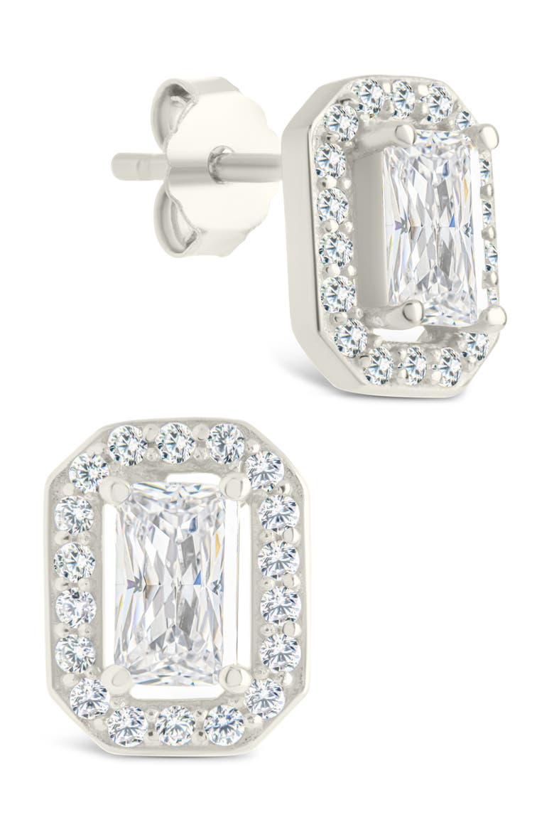 Emerald Cut Cubic Zirconia Stud Earrings, Main, color, SILVER