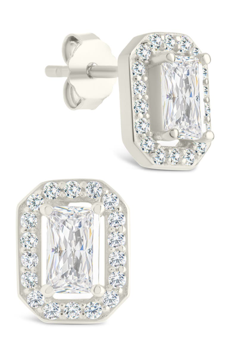 Sterling Forever Emerald Cut Cubic Zirconia Stud Earrings, Main, color, Silver