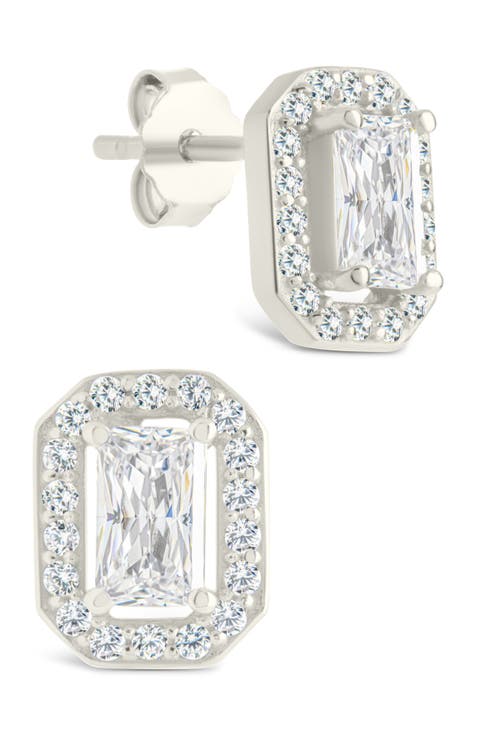 Emerald Cut Cubic Zirconia Stud Earrings