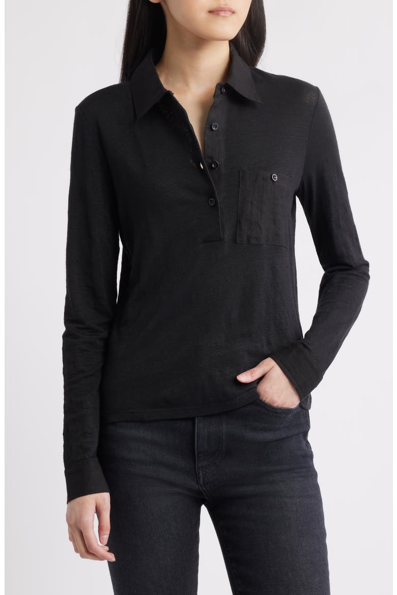 The Caddy Stretch Linen Polo, Main, color, BLACK