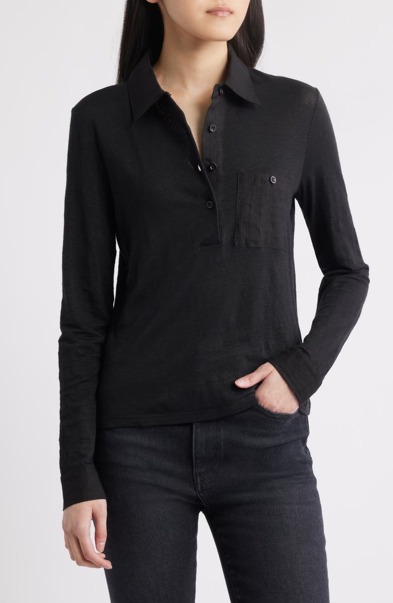 FRAME The Caddy Stretch Linen Polo, Main, color, Black